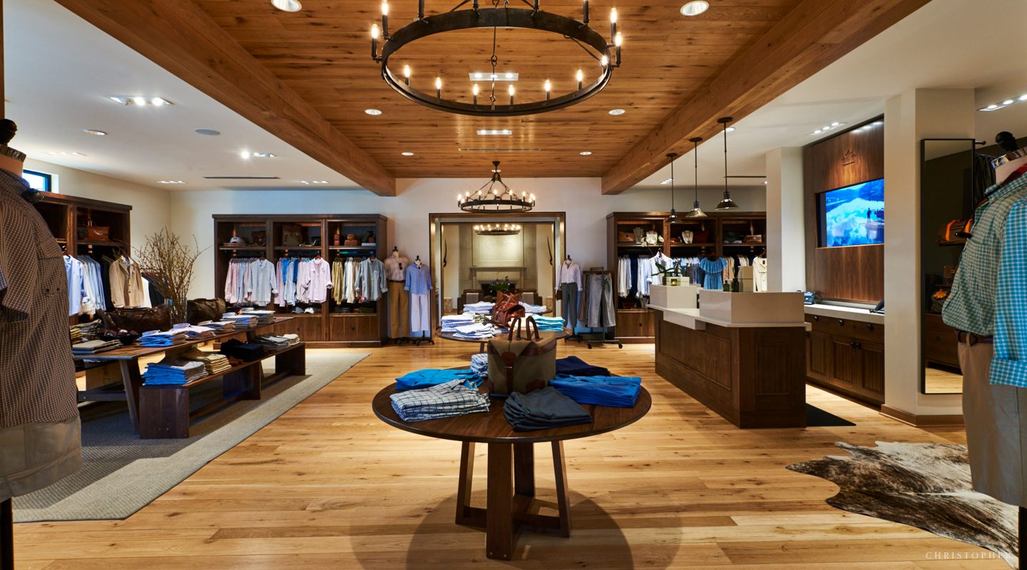 Caliber Outdoors Clothing Display and Indoor Fireplace