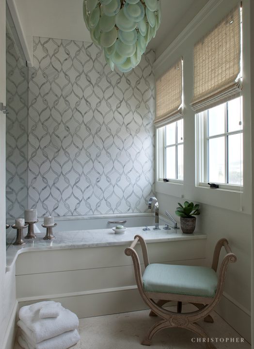Coastal Luxury Bathroom Jet Tub with New Ravenna Mosaic Pattern Tile