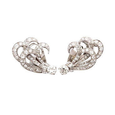 Retro Diamond and Platinum 'Feather' Earrings